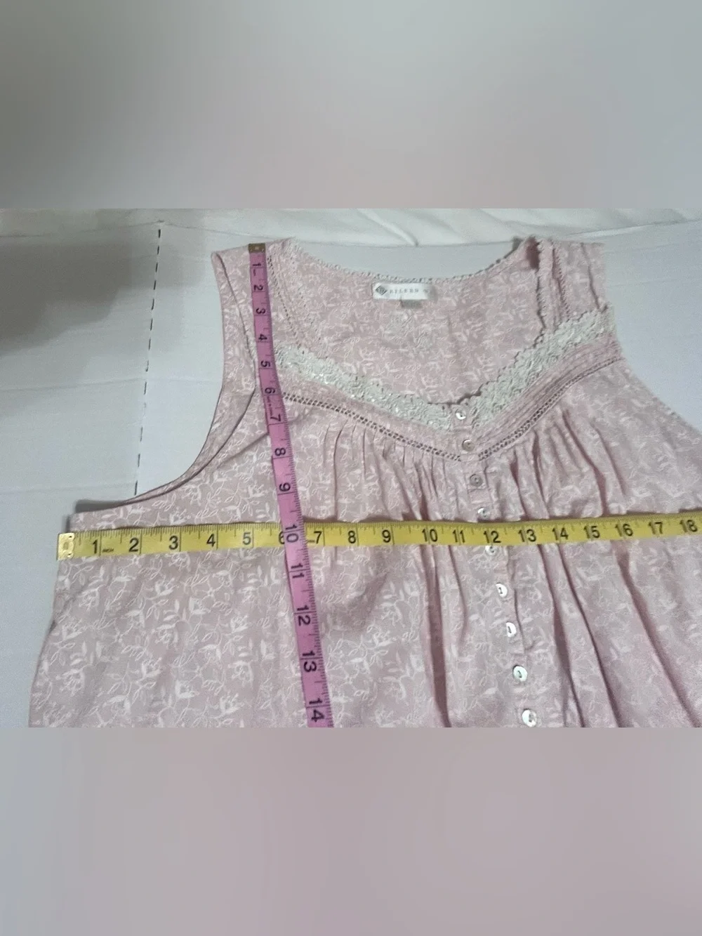 Eileen West Sleeveless Pink Floral , Lace Trim Nightgown XLarge 100% Cotton